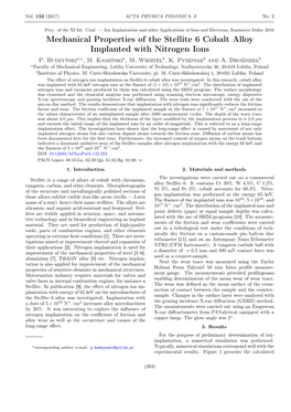 Mechanical Properties of the Stellite 6 Cobalt Alloy Implanted with Nitrogen Ions P