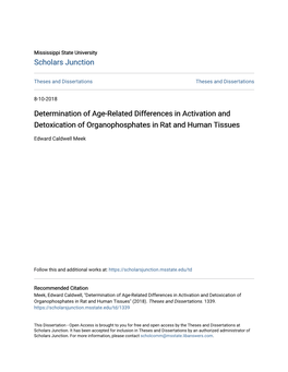 Determination of Age-Related Differences in Activation and Detoxication of Organophosphates in Rat and Human Tissues