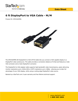 6 Ft Displayport to VGA Cable - M/M
