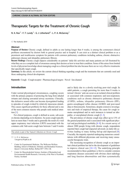 Therapeutic Targets for the Treatment of Chronic Cough