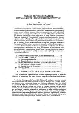 Animal Experimentation: Lessons from Human Experimentation