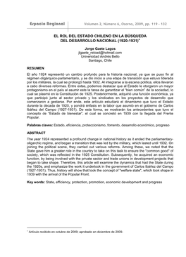 El Rol Del Estado Chileno En La Búsqueda Del Desarrollo Nacional (1920-1931)