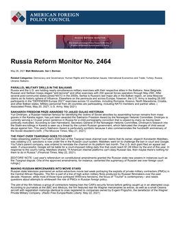 Russia Reform Monitor No. 2464 | American Foreign Policy Council