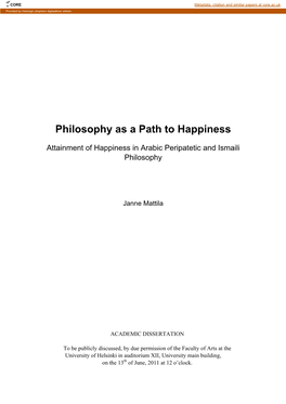 Philosophy As a Path to Happiness