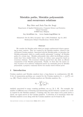 Motzkin Paths, Motzkin Polynomials and Recurrence Relations