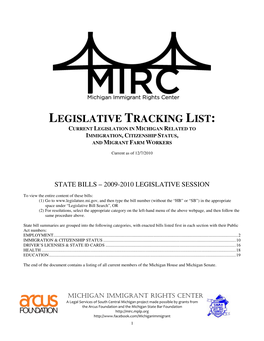 Legislative Tracking List