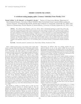 SHORT COMMUNICATION a Vertebrate-Eating Jumping Spider