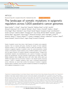The Landscape of Somatic Mutations in Epigenetic Regulators Across 1,000 Paediatric Cancer Genomes