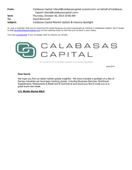 2014 10 October__Calabasas Capital Market Update & Industry