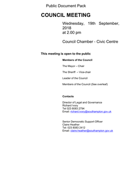 (Public Pack)Agenda Document for Council, 19/09/2018 14:00