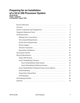 Preparing for an Installation of a 33 to 256 Processor System HR-04122-0B Origin ™ Systems Last Modiﬁed: August 1999