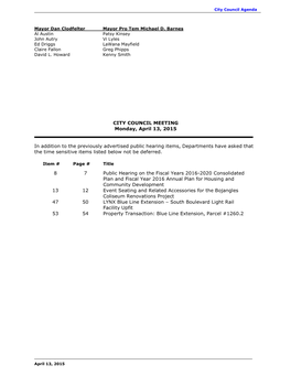 CITY COUNCIL MEETING Monday, April 13, 2015 In