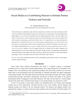 Social Media As a Contributing Stressor to Intimate Partner Violence and Femicide