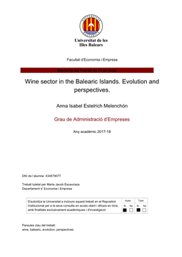Wine Sector in the Balearic Islands. Evolution and Perspectives