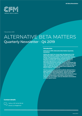 ALTERNATIVE BETA MATTERS Quarterly Newsletter - Q4 2019