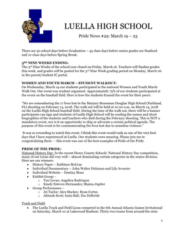 LUELLA HIGH SCHOOL Pride News #29: March 19 – 23