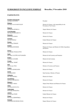 Eurogroup Inclusive Format List of Participants