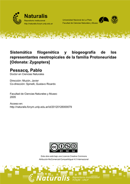 Odonata: Zygoptera] Pessacq, Pablo Doctor En Ciencias Naturales