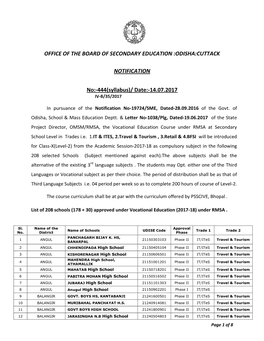 ODISHA:CUTTACK NOTIFICATION No:-444(Syllabus)/ Date:-14.07.2017