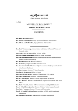 Minutes of Parliament Present