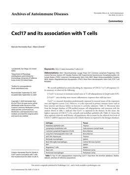 Cxcl17 and Its Association with T Cells