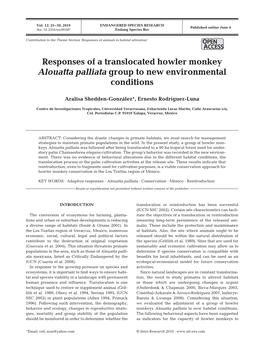 Responses of a Translocated Howler Monkey Alouatta Palliata Group to New Environmental Conditions