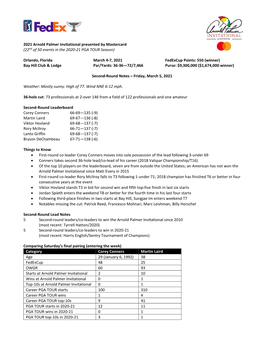 2021 Arnold Palmer Invitational Presented by Mastercard (22Nd of 50 Events in the 2020-21 PGA TOUR Season)