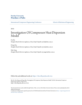 Investigation of Compressor Heat Dispersion Model Da Shi Shanghai Hitachi Electronic Appliances, China, People's Republic Of, Shid@Shec.Com.Cn