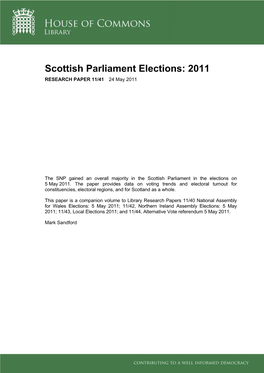 Scottish Parliament Elections: 5 May 2011