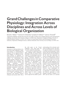 Grand Challenges in Comparative Physiology