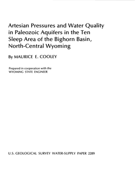 Artesian Pressures and Water Quality in Paleozoic Aquifers in the Ten Sleep Area of the Bighorn Basin, North-Central Wyoming
