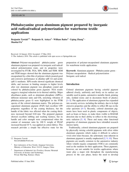 Phthalocyanine Green Aluminum Pigment Prepared by Inorganic Acid Radical/Radical Polymerization for Waterborne Textile Applications