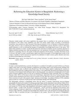 Reforming the Education System in Bangladesh: Reckoning a Knowledge-Based Society