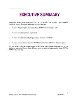 The Grand Project Study on a PERCEPTION of PEOPLE on ³NANO´ CAR Based on Customer Survey