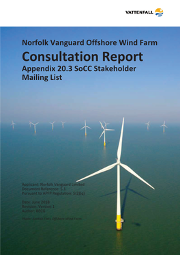Norfolk Vanguard Offshore Wind Farm Consultation Report Appendix 20.3 Socc Stakeholder Mailing List