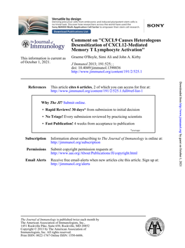 Memory T Lymphocyte Activation'' Desensitization of CXCL12