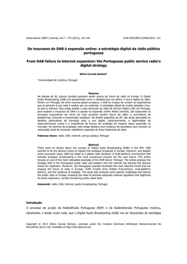 A Estratégia Digital Da Rádio Pública Portuguesa / from DAB Failure To