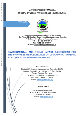 Environmental-And-Social-Impact-Assessment-For-The-Rehabilitation-Of-Lusahunga