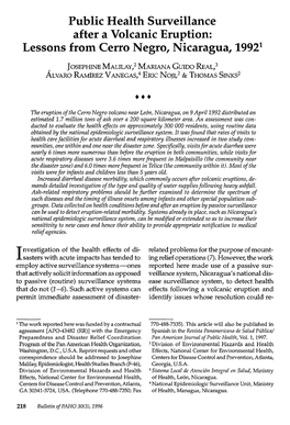 Public Health Surveillance After a Volcanic Eruption: Lessons from Cerro Negro, Nicaragua, 1992L