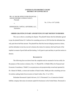 1 United States District Court District of Connecticut Dr. Al Malik