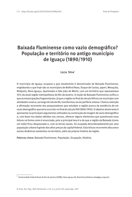 População E Território No Antigo Município De Iguaçu (1890/1910)