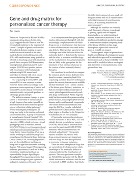 Gene and Drug Matrix for Personalized Cancer Therapy