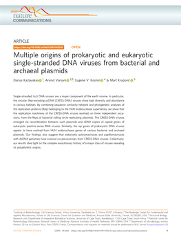 Multiple Origins of Prokaryotic and Eukaryotic Single-Stranded DNA Viruses from Bacterial and Archaeal Plasmids