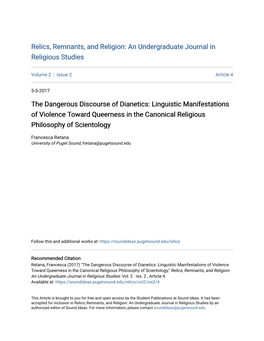 The Dangerous Discourse of Dianetics: Linguistic Manifestations of Violence Toward Queerness in the Canonical Religious Philosophy of Scientology