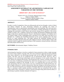 Assessment of Impact of Advertising Campaign of Vodafone on the Viewers