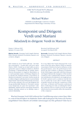 Komponist Und Dirigent: Verdi Und Mariani Skladatelj in Dirigent: Verdi in Mariani