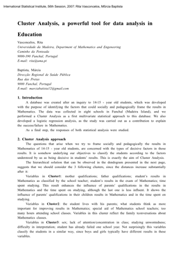 Cluster Analysis, a Powerful Tool for Data Analysis in Education