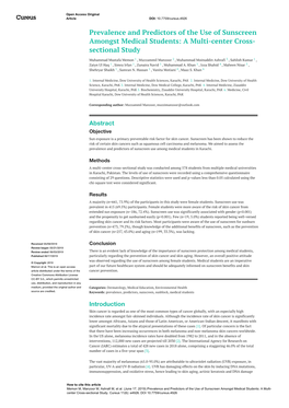 Prevalence and Predictors of the Use of Sunscreen Amongst Medical Students: a Multi-Center Cross- Sectional Study