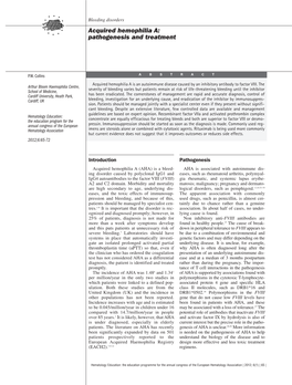 Acquired Hemophilia A: Pathogenesis and Treatment