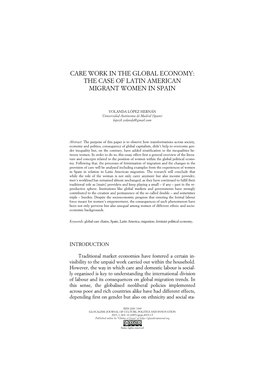 Care Work in the Global Economy: the Case of Latin American Migrant Women in Spain